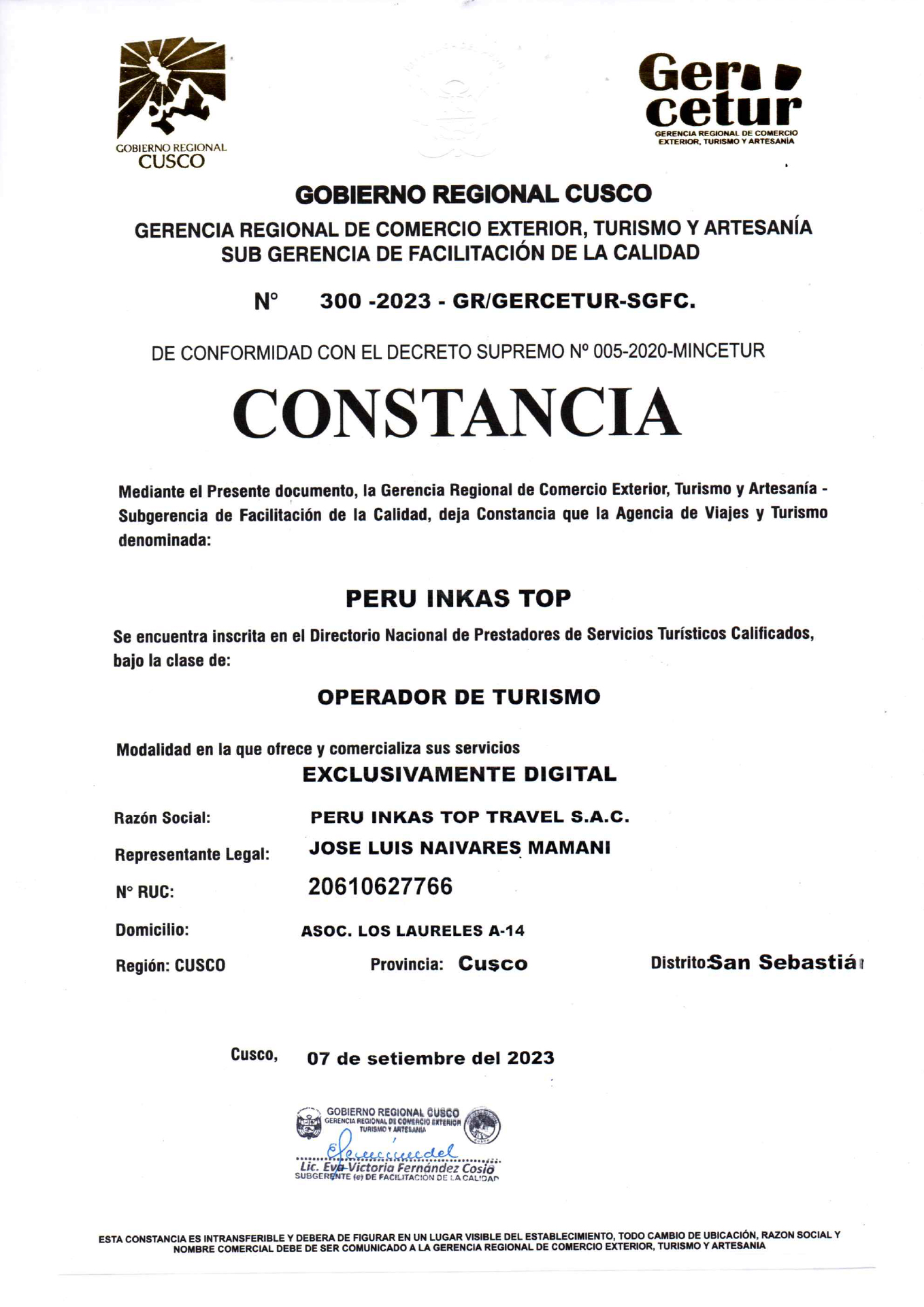 Certificado Gercetur